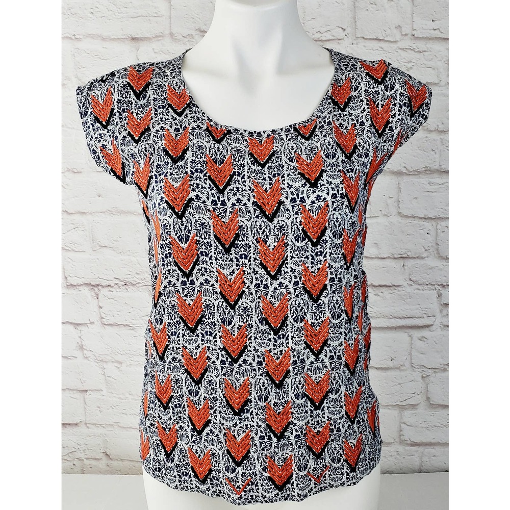 Anthropologie THML Top/Blouse ~ Cap Sleeves ~ Embroidered Front ~ Size Small